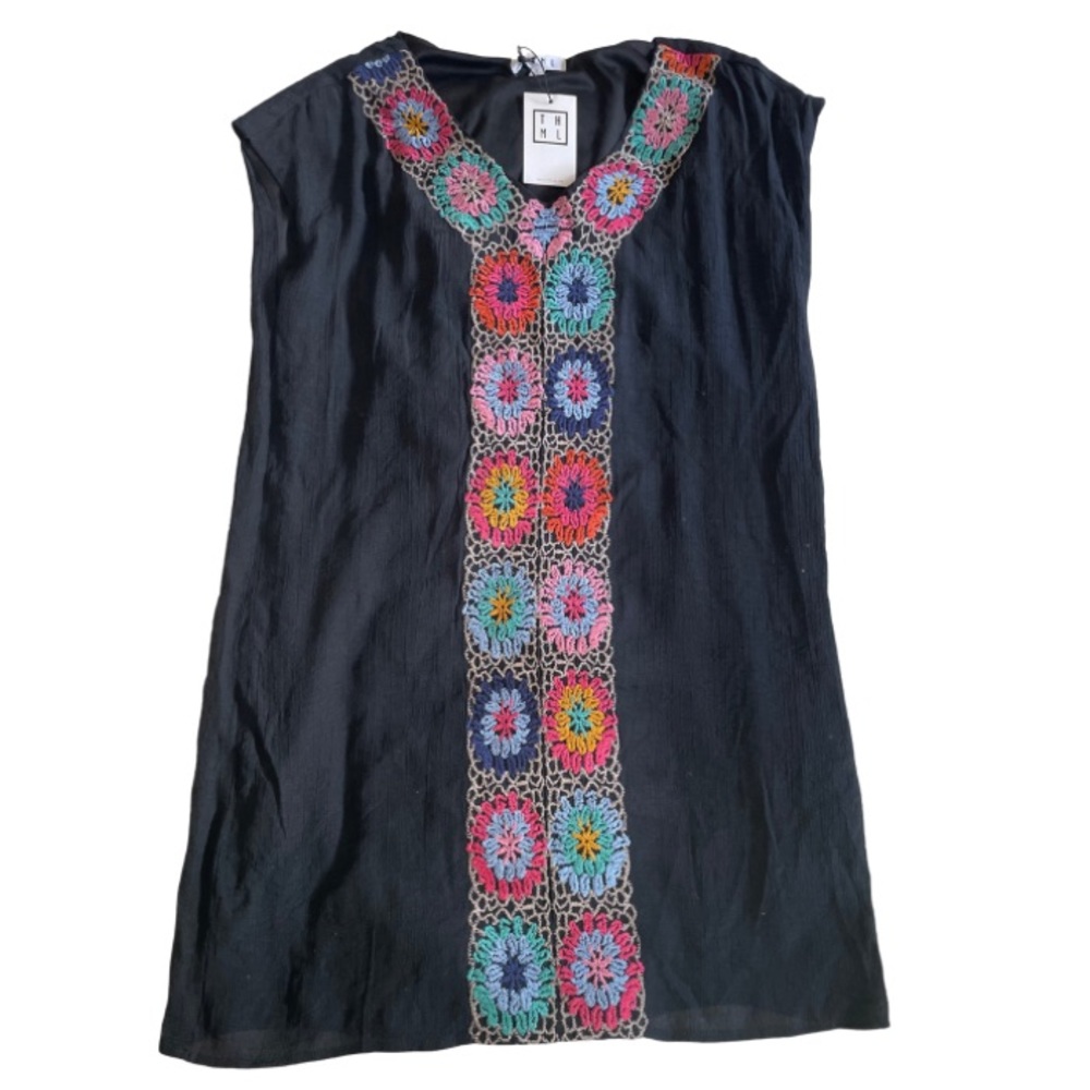 NWT THML Sleeveless Shift Dress with Colorful Embroidery Size L